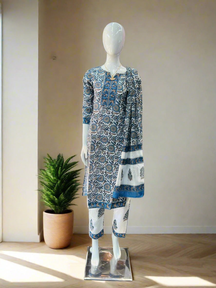 Women Cotton Mix Floral Printed Kurta Pant Dupatta Set - TPS225 Women Cotton Mix Floral Printed Kurta Pant Dupatta Set - TPS225
