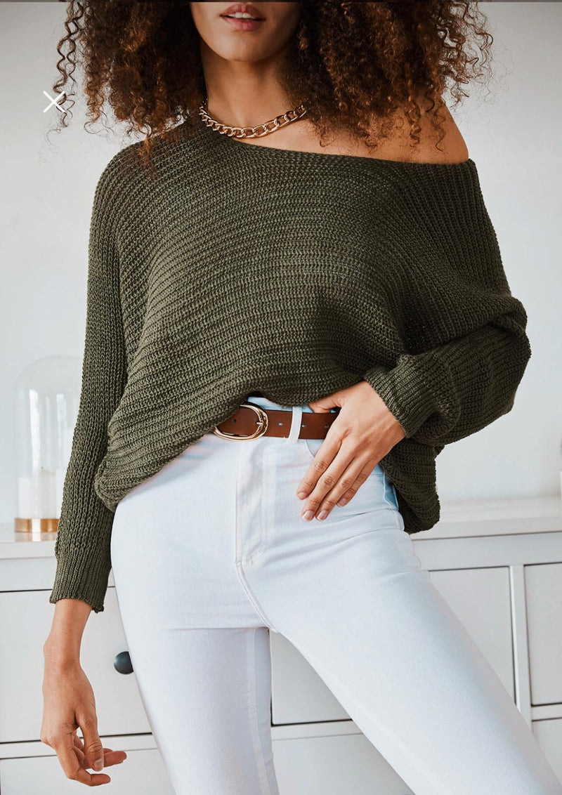 Women's Knitted Off Shoulder Sweater - OFS01