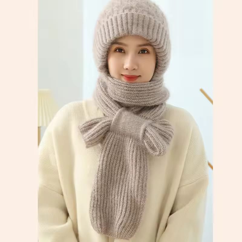 Warm Hooded Scarf Hat Winter Knitted Cap - 62634