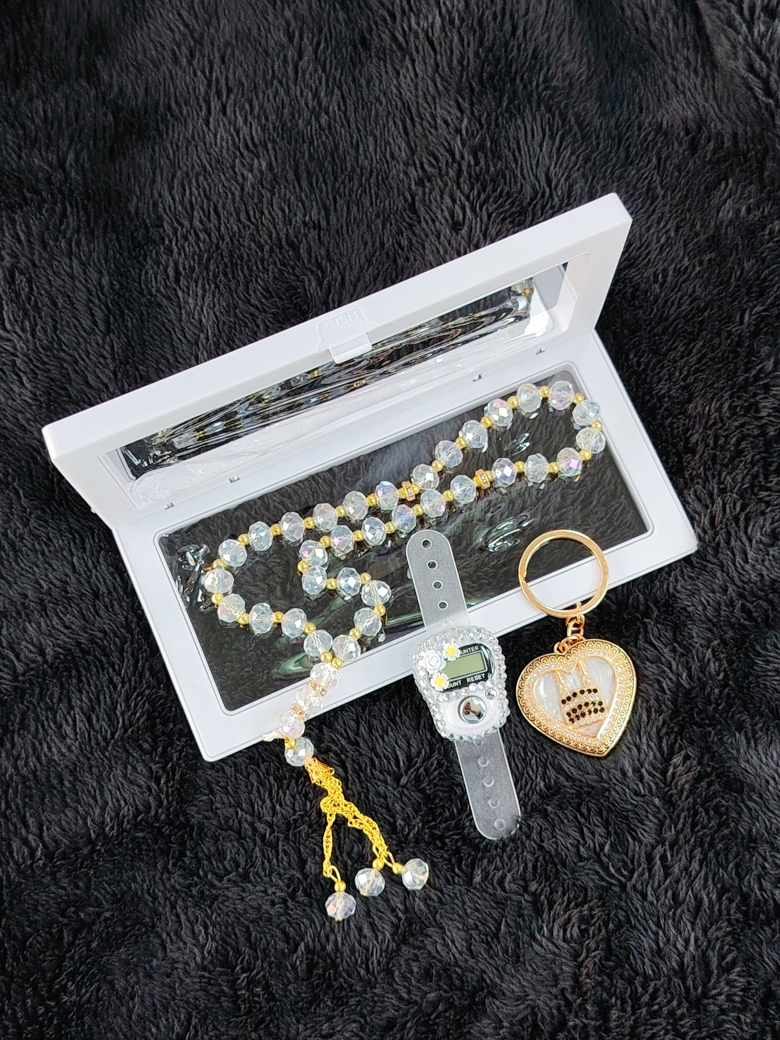 3 Pcs Ramadan Eid Gift Set - Prayer Beads + Digital Tasbih Counter + Key Chain 3 Pcs Ramadan Eid Gift Set - Prayer Beads + Digital Tasbih Counter + Key Chain