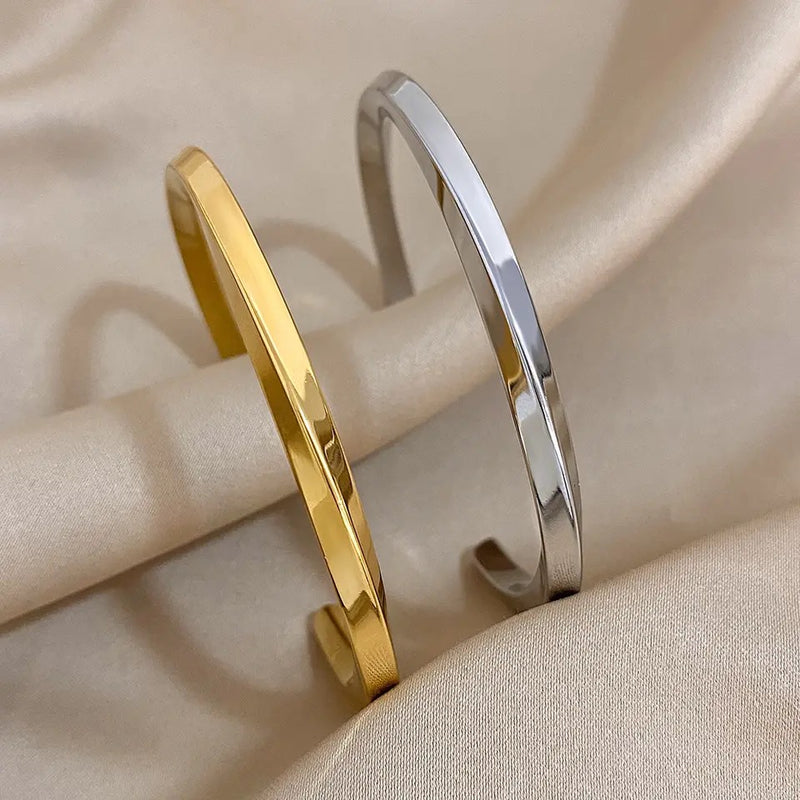 Stainless Steel Simple Cuff Bangles Bracelets for Women Men - Tuzzut.com Qatar Online Shopping