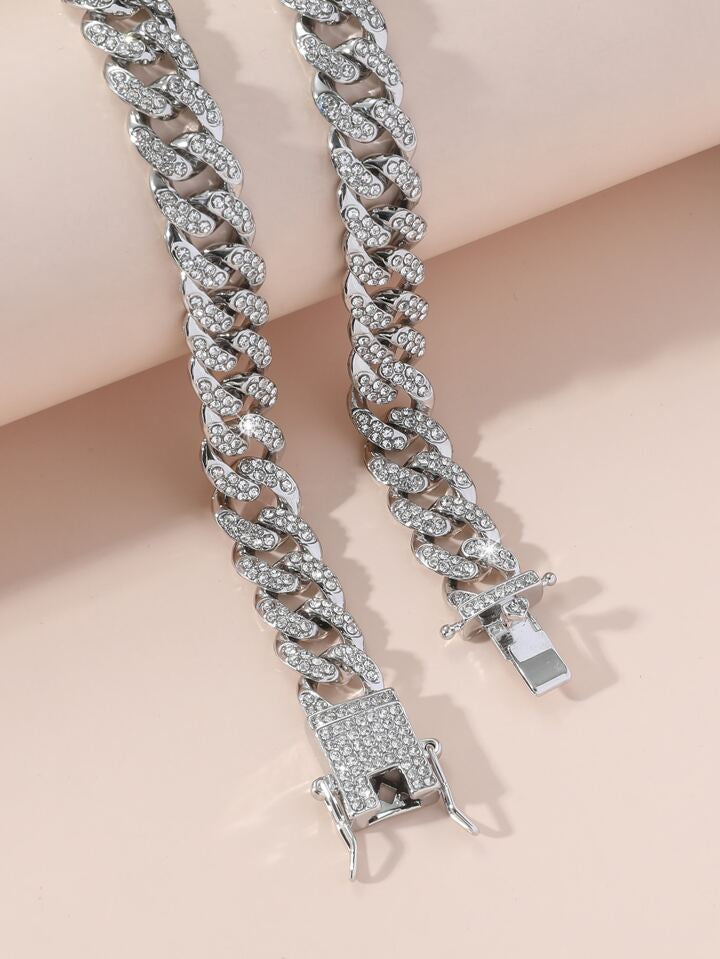 Charm Link Chain Necklace Bracelet Set for Men And Women Jewelry - Silver Colour - Tuzzut.com Qatar Online Shopping