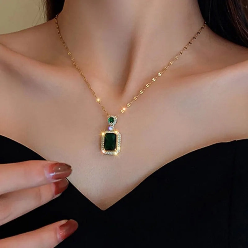 Fashion and Exquisite Rectangular Green Jewelry Necklace Earrings Ring - Tuzzut.com Qatar Online Shopping