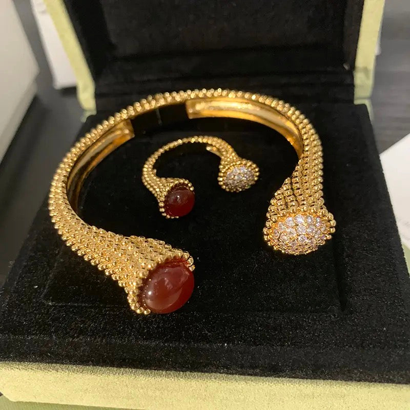 fashion classic open bracelet with open ring a variety of color stones women's Bracelet Wedding Gift - Tuzzut.com Qatar Online Shopping