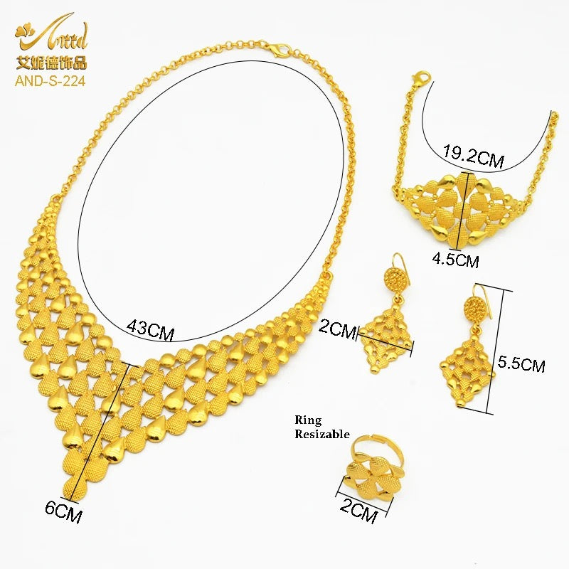 Jewelry Sets For Women African Necklace Earrings Bracelet Rings Set Indian Wedding Bridal Jewellery Accessories - Tuzzut.com Qatar Online Shopping