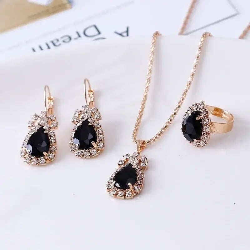 3 In One High Quality Gold Plated Earring Set Earrings Necklace Ring Clover Jewelry Set For Women - Tuzzut.com Qatar Online Shopping
