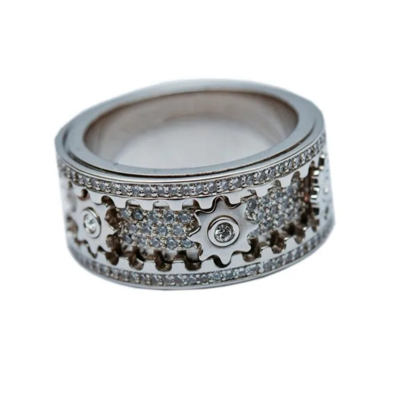 Unique Fashionable Hand-made Mechanical Gear Ring With Crystal Diamond for Men and Women - Tuzzut.com Qatar Online Shopping
