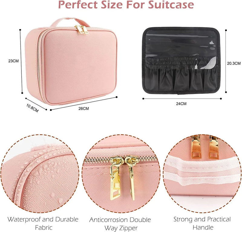 Portable Travel Makeup Cosmetic Organizer Bag with LED Mirror