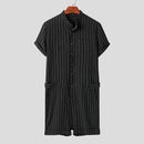 INCERUN Striped Men Rompers Breathable Stand Collar Short Sleeve Joggers Playsuits Streetwear Fashion Men Jumpsuits Shorts S2349186 - Tuzzut.com Qatar Online Shopping
