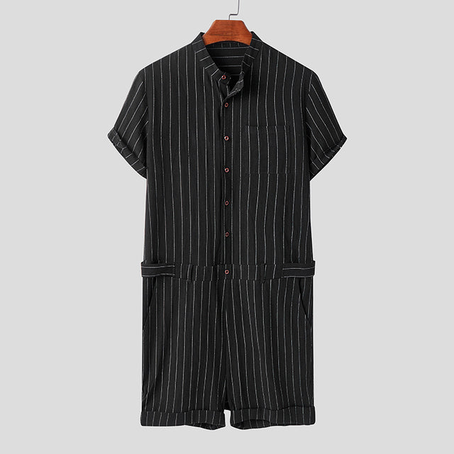 INCERUN Striped Men Rompers Breathable Stand Collar Short Sleeve Joggers Playsuits Streetwear Fashion Men Jumpsuits Shorts S2349186 INCERUN Striped Men Rompers Breathable Stand Collar Short Sleeve Joggers Playsuits Streetwear Fashion Men Jumpsuits Shorts S2349186