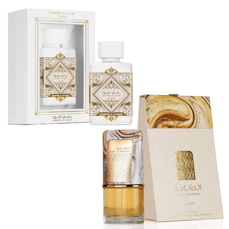 Al Nashama EDP - 100ML and Badee Al Oud Honor and Glory EDP Perfume -100ml By Lattafa