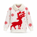 Ivory & Red Reindeer Knit Sweater with Plush Collar NS09