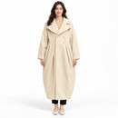 Women’s Ivory Double-Breasted Pleated Long Coat 30308