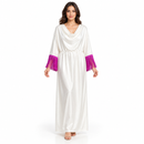 Women’s Ivory Cowl-Neck Maxi Dress with Magenta Fringe Sleeves YD03