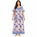 Women’s Ivory Floral Maxi House Dress with Pockets YD52