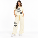 Women’s Cream Graphic T-Shirt and Wide-Leg Trousers Two-Piece Set 133413
