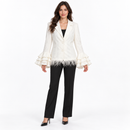 Women’s Ivory Ruffle-Cuff Blazer with Feather-Trim Hem YD19
