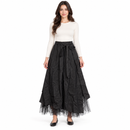 Women’s Black Layered Maxi Skirt with Tie Waist and Tulle Hem 59178
