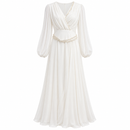 Women’s Ivory White Embellished Wrap-Style Maxi Dress YD68