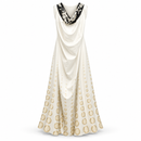 Women’s Ivory Draped Maxi Dress with Black Floral Cowl Neck YD18