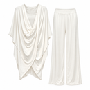 Ivory Draped Cowl-Neck Tunic & Wide-Leg Trouser Set 18919