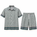 Men’s Ivory & Teal Monogram Print Shirt and Shorts Set YD128