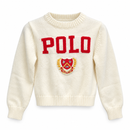 Women’s Cream Knit Sweater with Red Lettering & Crest NS126