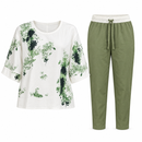 Women’s Ivory Floral Top & Olive Green Trousers – 2-Piece Set 18936