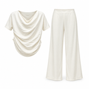 Women’s Ivory Cowl-Neck Blouse and Wide-Leg Trouser Set 30333