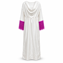 Women’s Ivory Cowl-Neck Maxi Dress with Magenta Fringe Sleeves YD03