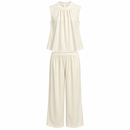 Women’s Ivory Cream Sleeveless High-Neck Top & Wide-Leg Trouser Set 135601