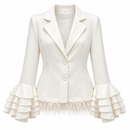 Women’s Ivory Ruffle-Cuff Blazer with Feather-Trim Hem YD19