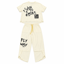Women’s Cream Graphic T-Shirt and Wide-Leg Trousers Two-Piece Set 133413