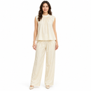 Women’s Ivory Cream Sleeveless High-Neck Top & Wide-Leg Trouser Set 135601