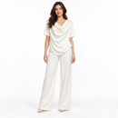 Women’s Ivory Cowl-Neck Blouse and Wide-Leg Trouser Set 30333
