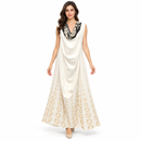 Women’s Ivory Draped Maxi Dress with Black Floral Cowl Neck YD18