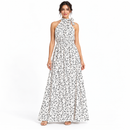 Women’s White & Black Print Halter-Neck Maxi Dress YD131