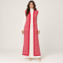 Women’s Ivory Knit Maxi Dress & Red Patterned Long Vest 2-Piece Set NS142