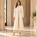 Women’s Ivory Military-Style Long Coat with Decorative Buttons NS96