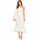 Women’s Ivory One-Shoulder Feather-Trim Dress 5MUYQ9
