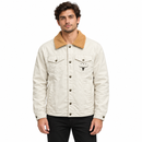 Men’s Ivory Button-Front Jacket with Tan Fleece Collar JK1021