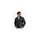 Size-M Men's Black Faux Leather Zip-Up Jacket with Chest Pockets MF1943