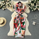 Korejepo American Retro Lapel Dresses Light Mature Style Single Breasted Printed Dress Pleated Slim Temperament Long Clothes S4575849 - Tuzzut.com Qatar Online Shopping