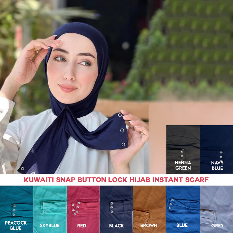 Kuwaiti Snap Button Lock Hijab Instant Scarf