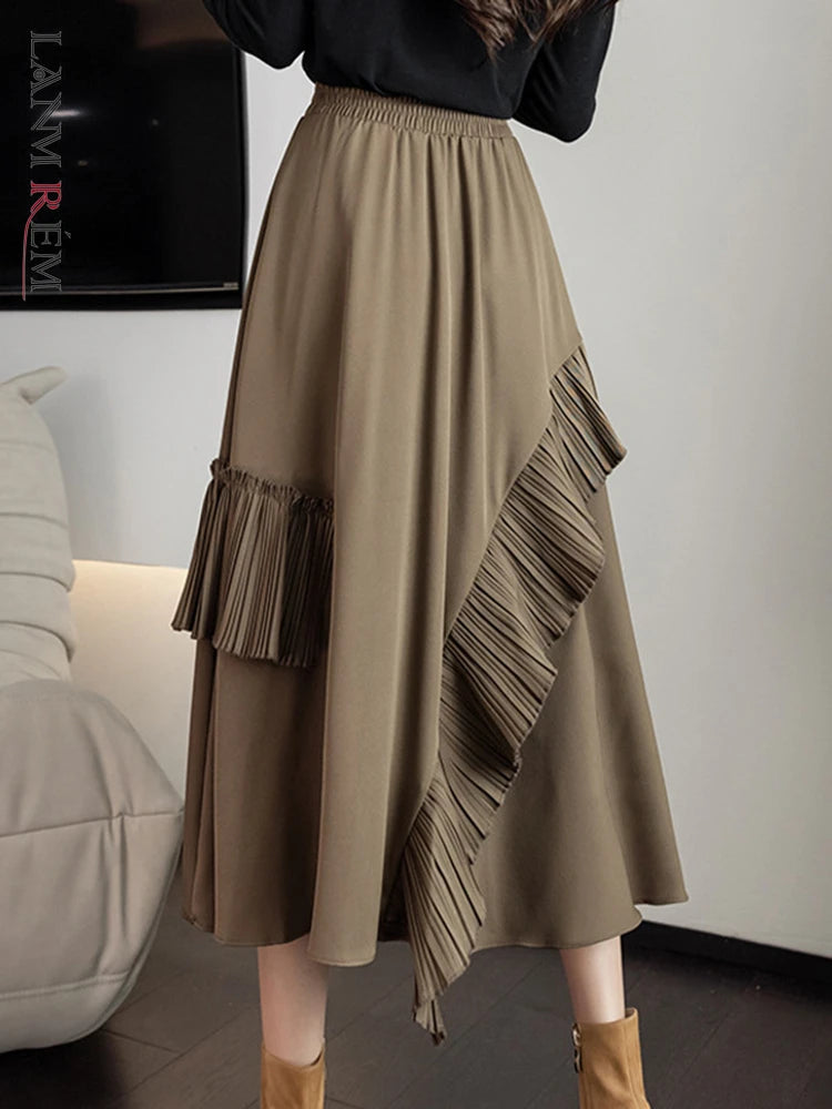 Spliced Irregular Ruffles Design Skirts For Women Solid A-line Casual Loose Vintage Clothing Spring  S4590107