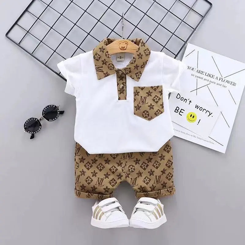 Baby Clothes Toddler Boy Clothes  Years Old Summer Short-Sleeved Shorts Suit Baby Printed Shirt Casual Shorts Two-Piece Suit  S4454528