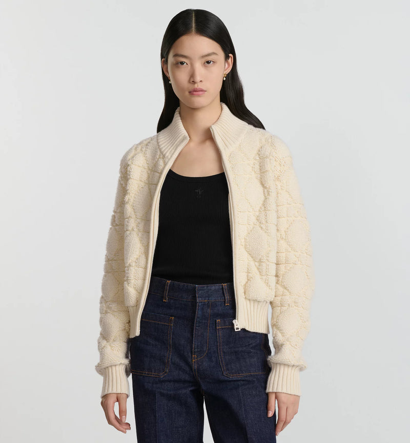 Macrocannage Zipped Cardigan CD322 - TUZZUT Qatar Online Shopping