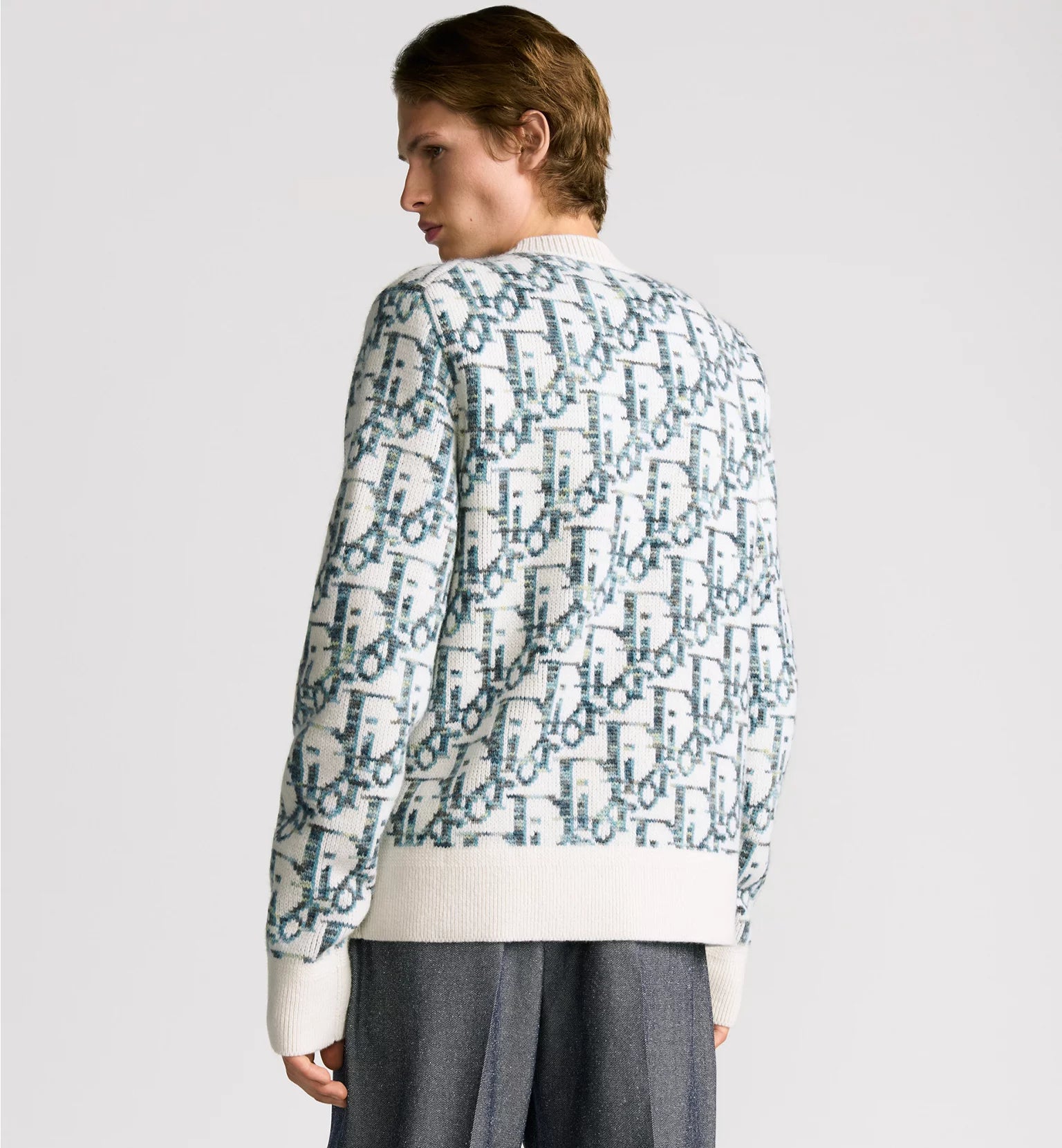 White and Blue Wool Jacquard Sweater M9680 White and Blue Wool Jacquard Sweater M9680