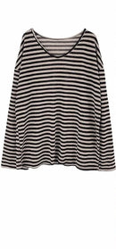 Women's Black Stripe Loose Long Sleeve T-Shirt  589377 - TUZZUT Qatar Online Shopping