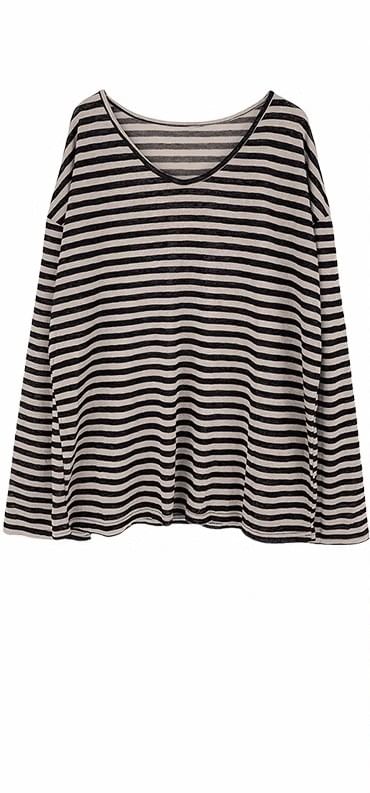 Women's Black Stripe Loose Long Sleeve T-Shirt 589377 Women's Black Stripe Loose Long Sleeve T-Shirt 589377